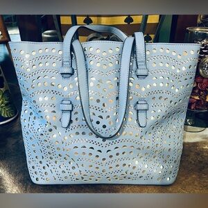 Periwinkle Laser-Cut Tote Bag - Stylish Everyday Shoulder Bag by Max Studio